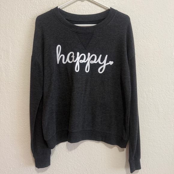 Cali 1850 Tops - Cali 1850 Happy Graphic Sweatshirt Charcoal Gray Long Sleeve Pullover Womens M